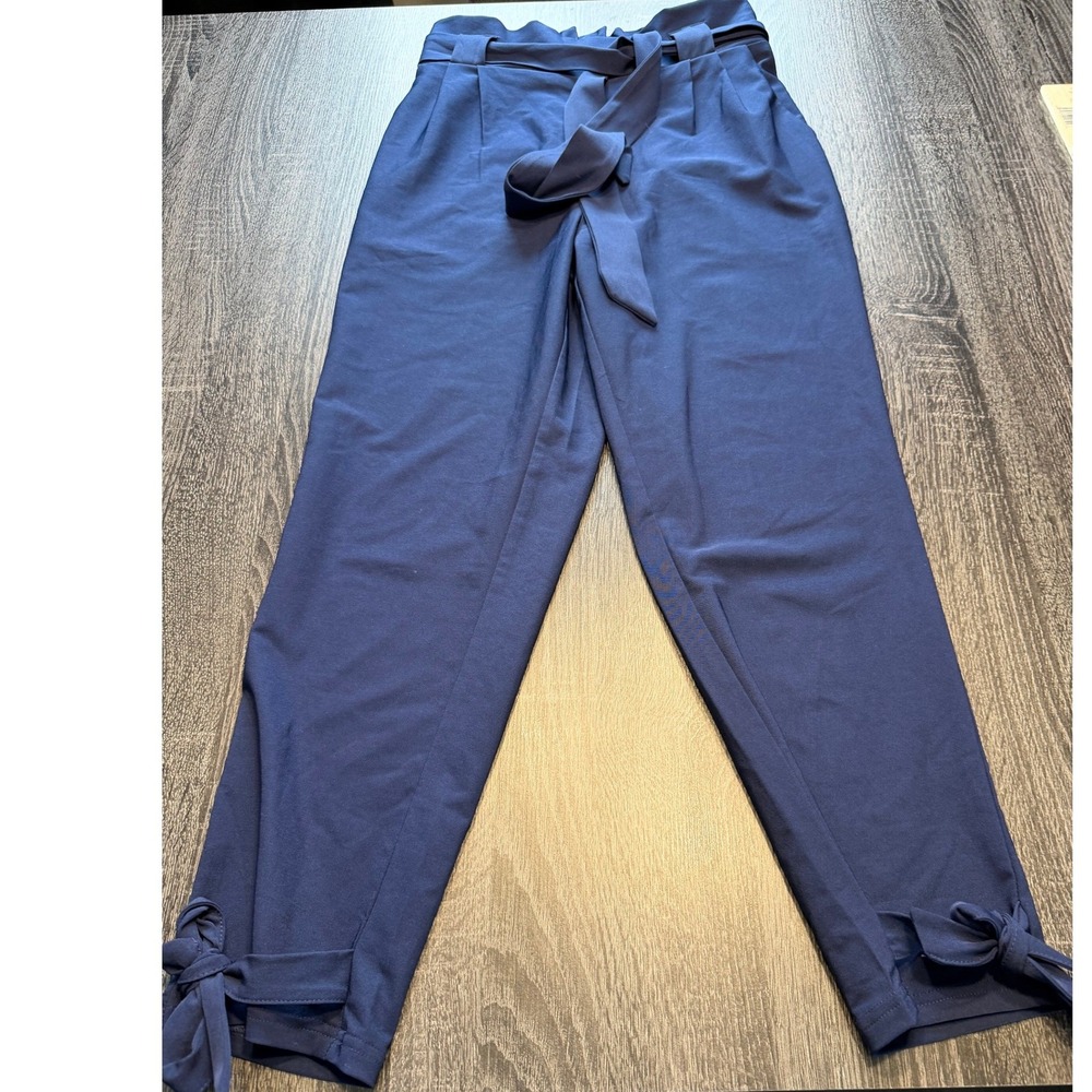 Grace Karin Navy Paperbag Waist‎ Tie Ankle Pants Medium Minimalist Chic